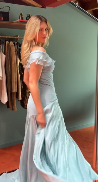 Classy Mermaid Off The Shoulder Light Sky Blue Evening Dress Prom Dresses SD2387