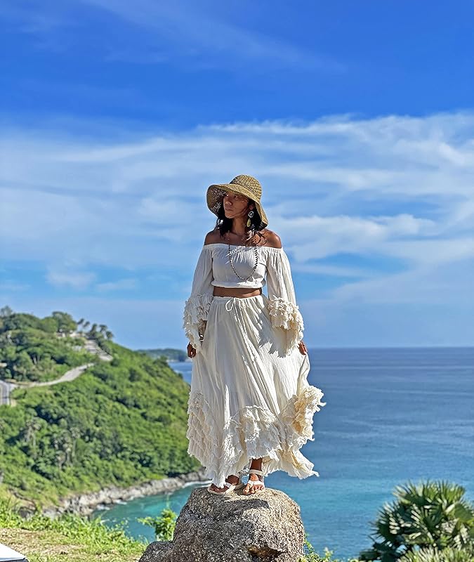 Classy 2 Pieces Off The Shoulder Long Party Dress White Prom Dresses SD2457