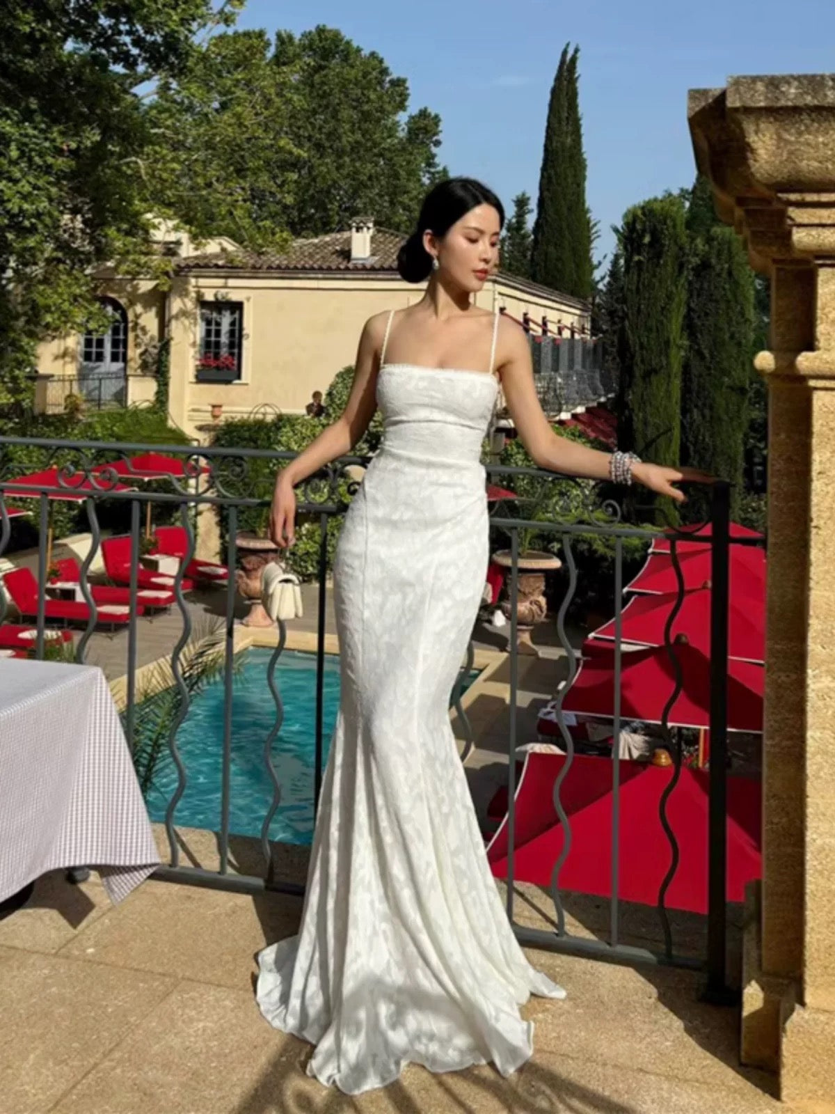 Pretty Mermaid Spaghetti Straps Long Lace Party Dresses Prom Dresses SD2461