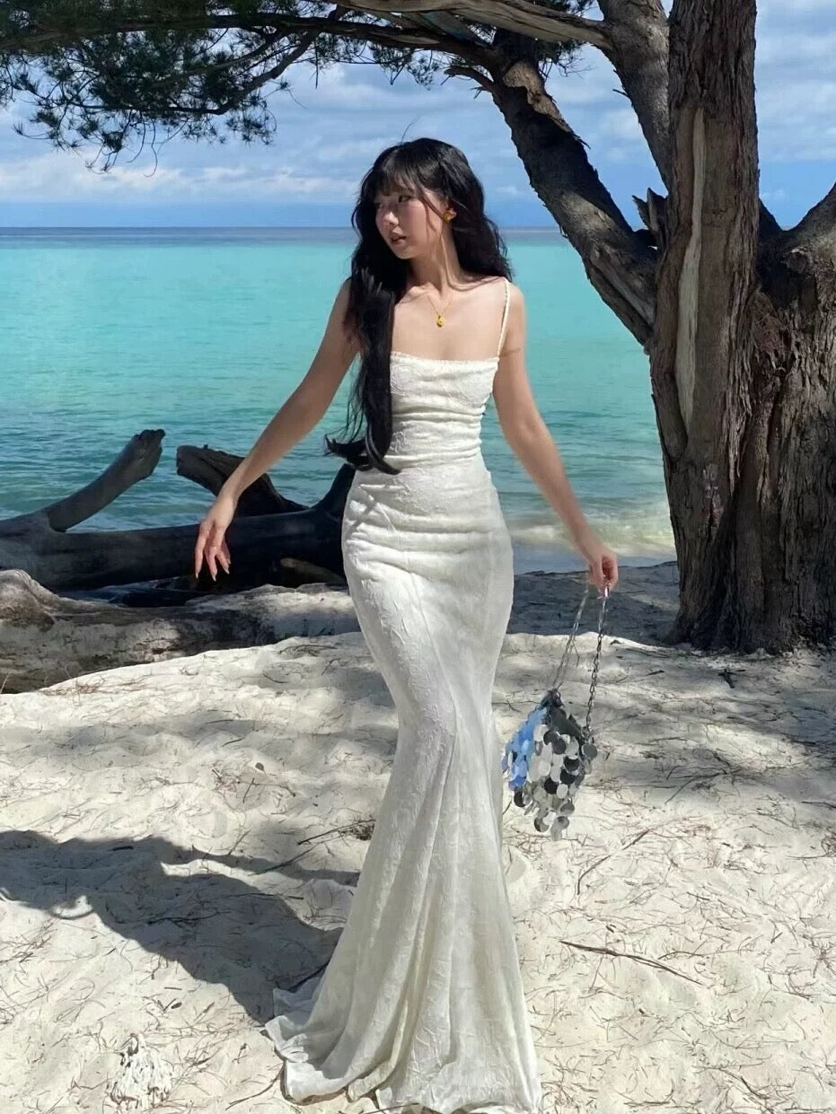 Pretty Mermaid Spaghetti Straps Long Lace Party Dresses Prom Dresses SD2461