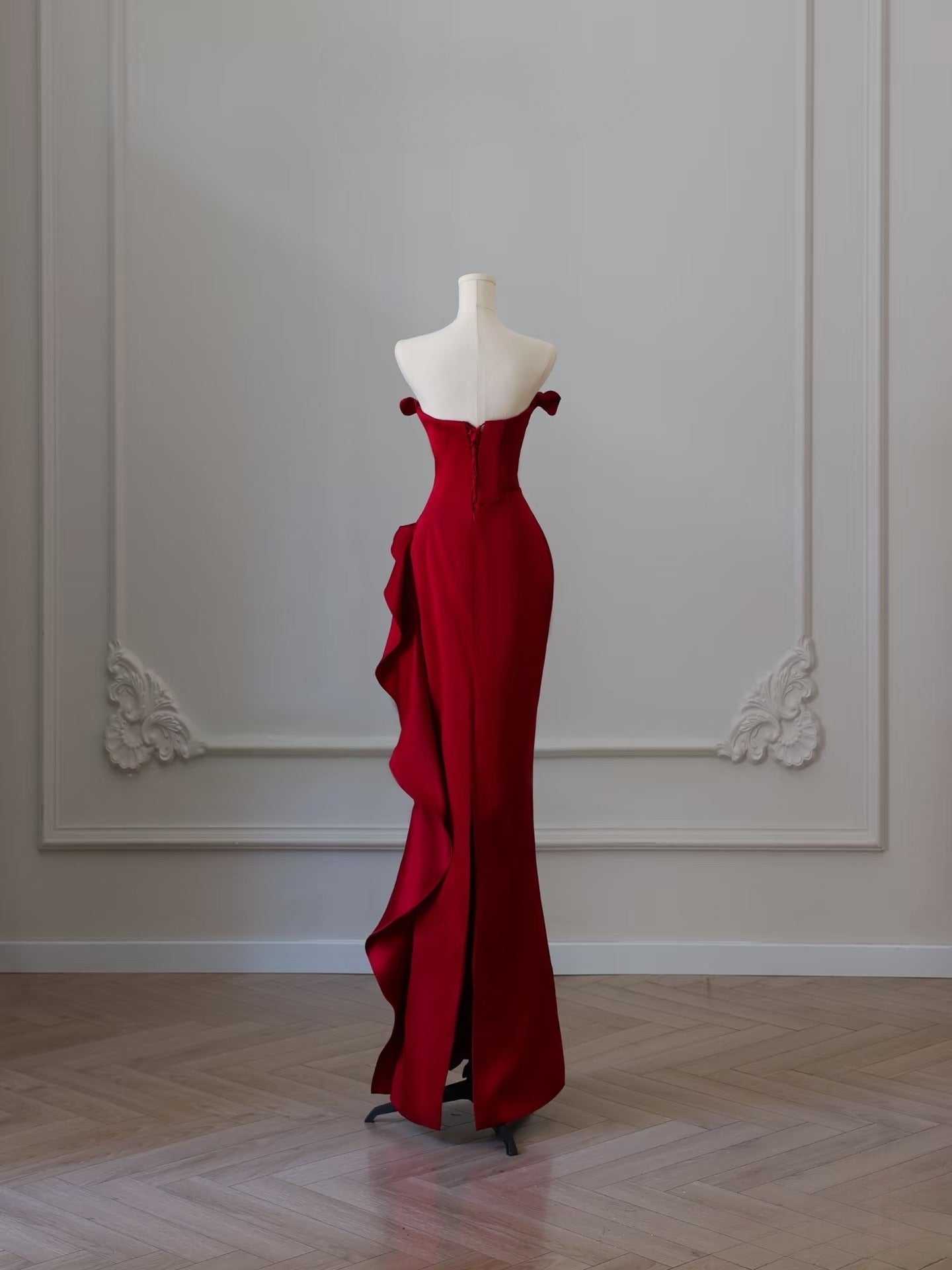 Simple Mermaid Off The Shoulder Neckline Burgundy Sequin Long Party Dress Prom Dresses SD2478