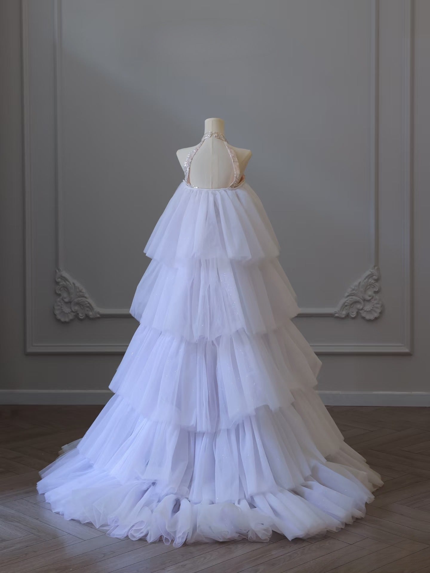 Classy Mermaid High Neckline Sequin Ruffles Long Evening Dress Prom Dresses SD2505