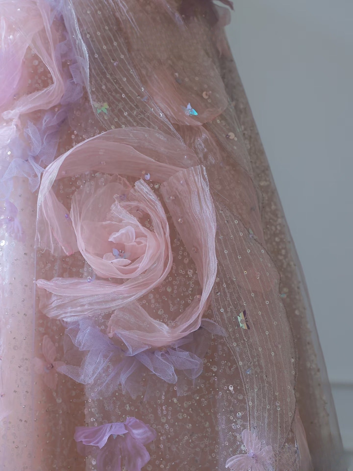 Classy Balll Gown Sweetheart Floral Lilac Tulle Long Evening Dress Prom Dresses SD2517