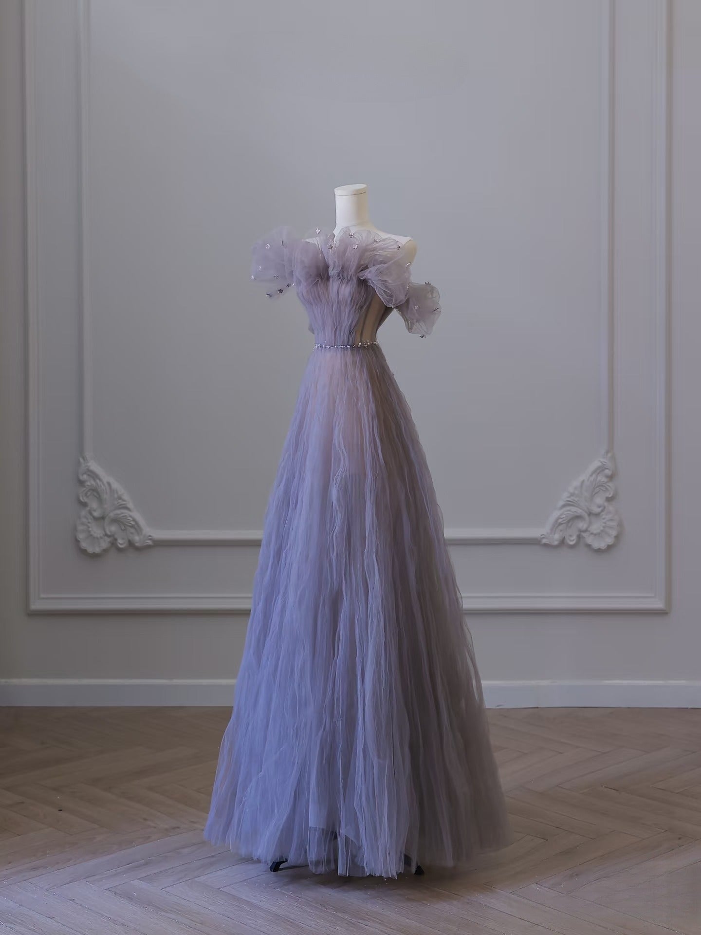 Classy A Line Off The Shoulder Lilac Tulle Long Evening Dress Prom Dresses SD2520