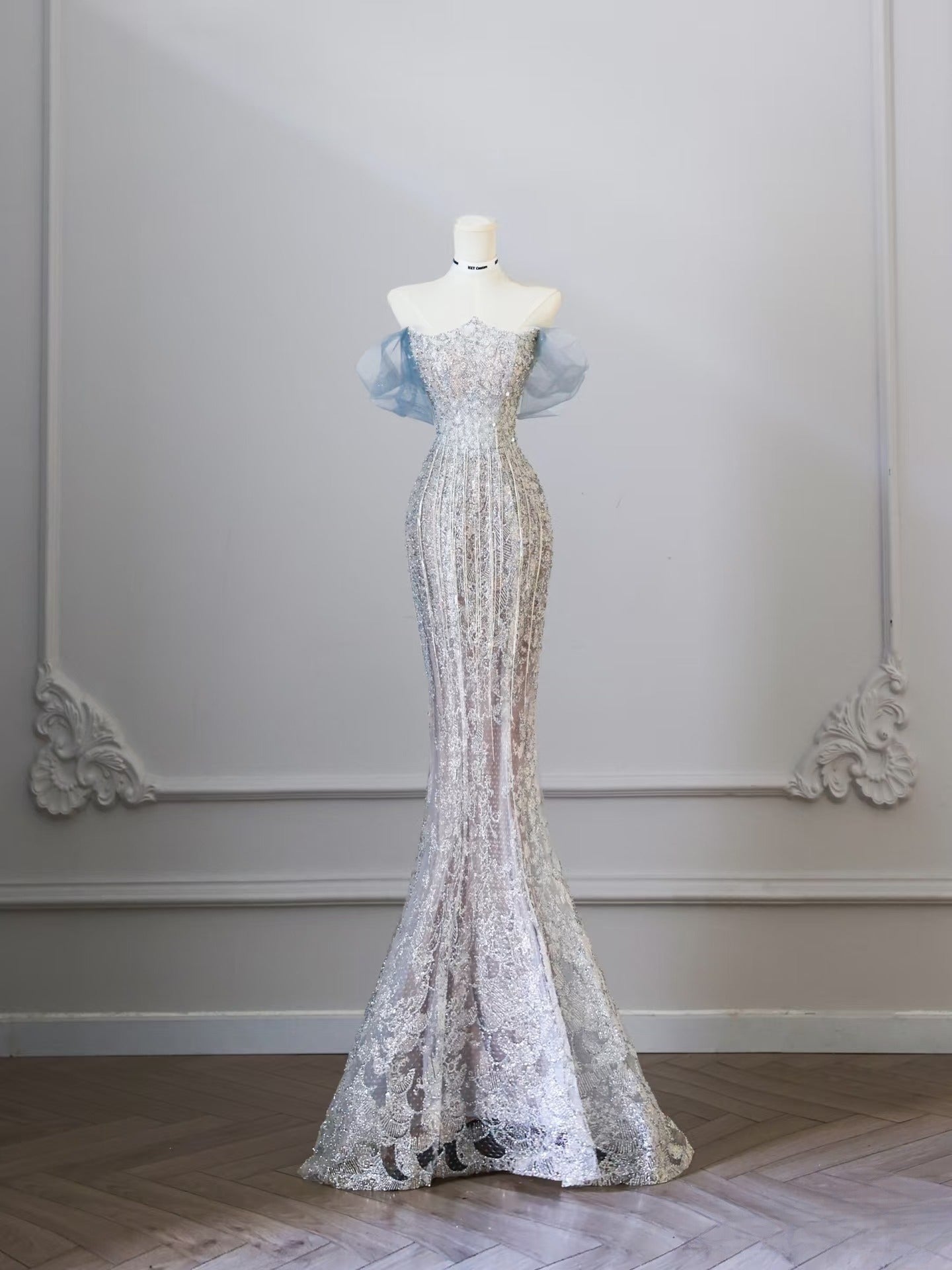 Classy Mermaid Off The Shoulder Neckline Sequin Ruffles Long Evening Dress Prom Dresses SD2523