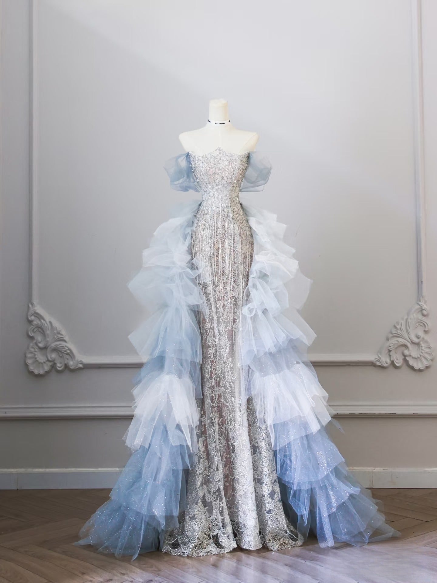 Classy Mermaid Off The Shoulder Neckline Sequin Ruffles Long Evening Dress Prom Dresses SD2523