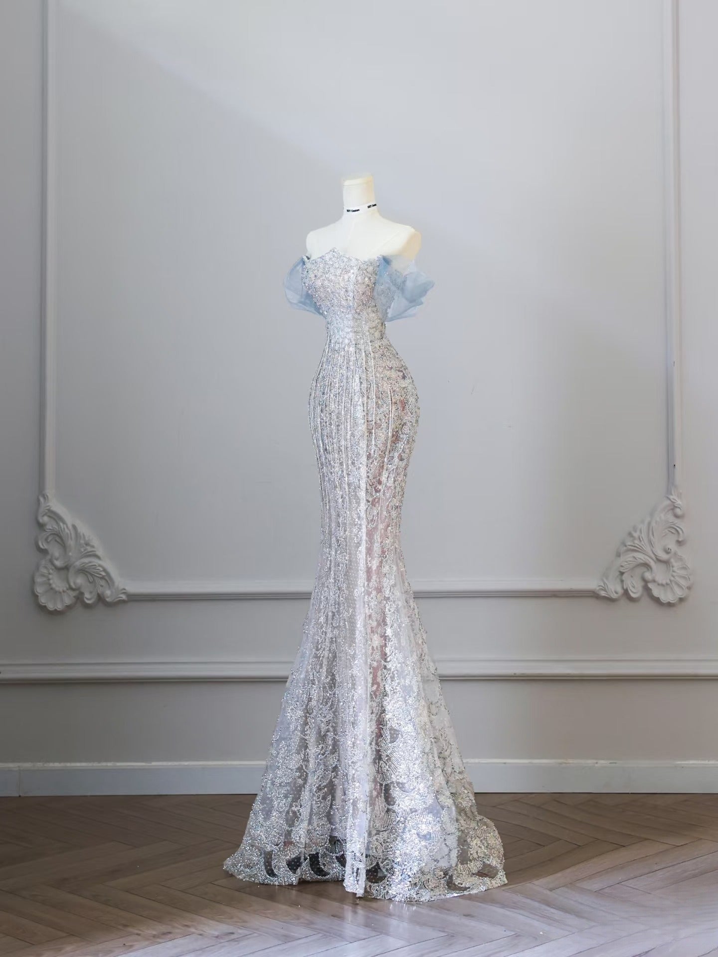 Classy Mermaid Off The Shoulder Neckline Sequin Ruffles Long Evening Dress Prom Dresses SD2523