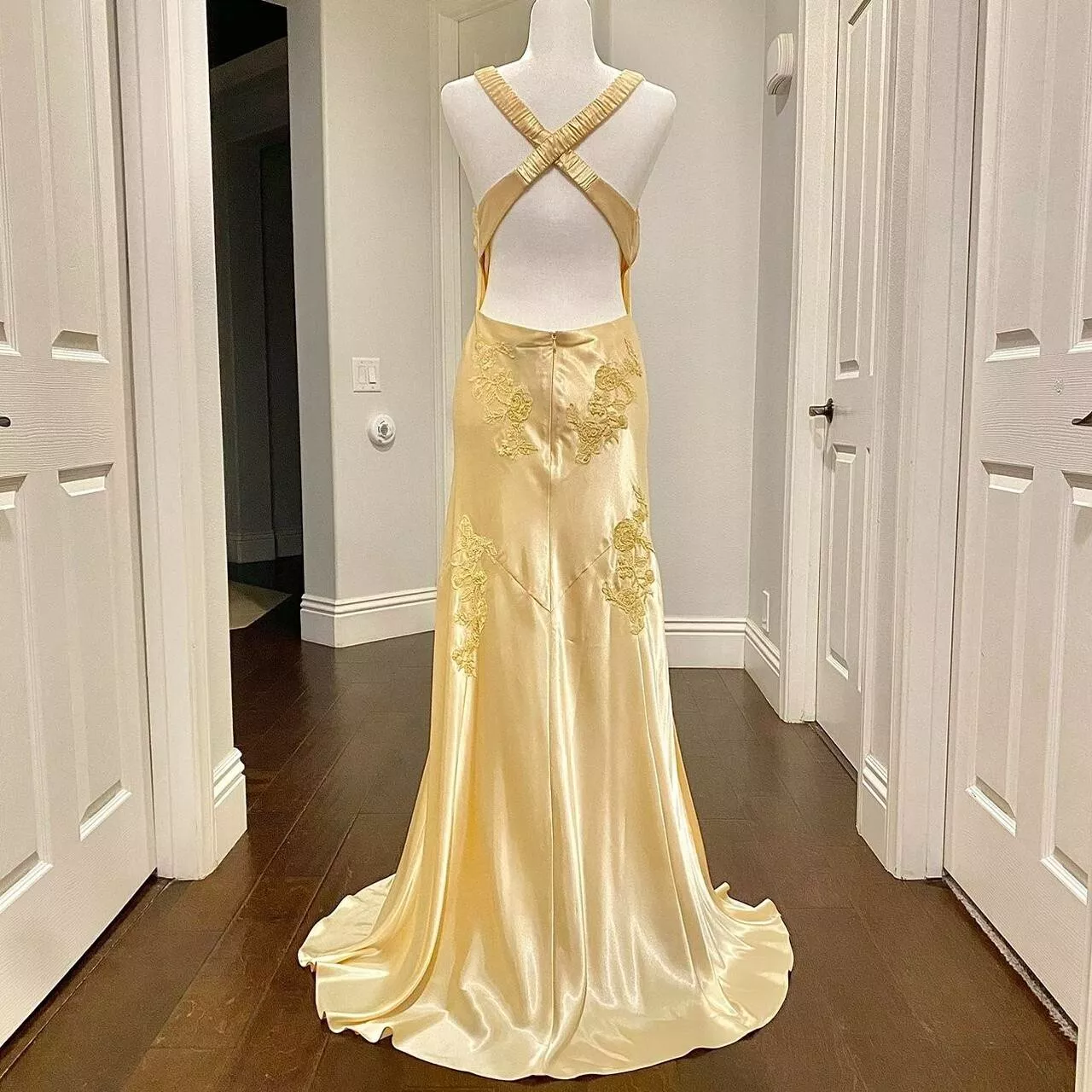Pretty Mermaid Spaghetti Straps Yellow Backless Long Party Dresses Prom Dresses SD2708