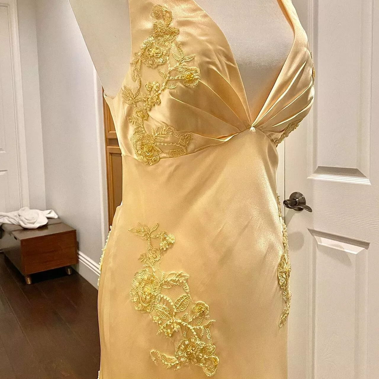 Pretty Mermaid Spaghetti Straps Yellow Backless Long Party Dresses Prom Dresses SD2708