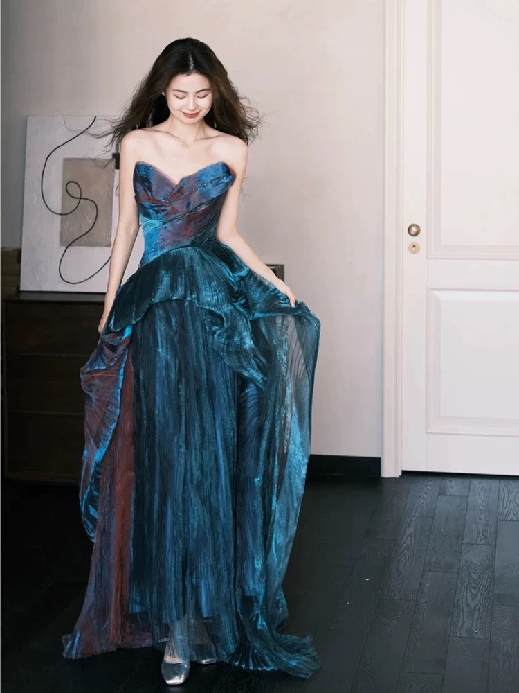 Pretty A Line Sweetheart Ruffles Long Evening Dress Prom Dresses SD2741