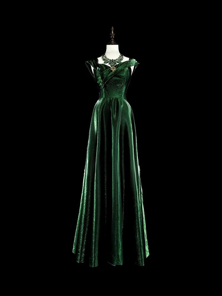 Pretty A Line Sweetheart Ruffles Long Evening Dress Green Velvet Prom Dresses SD2742