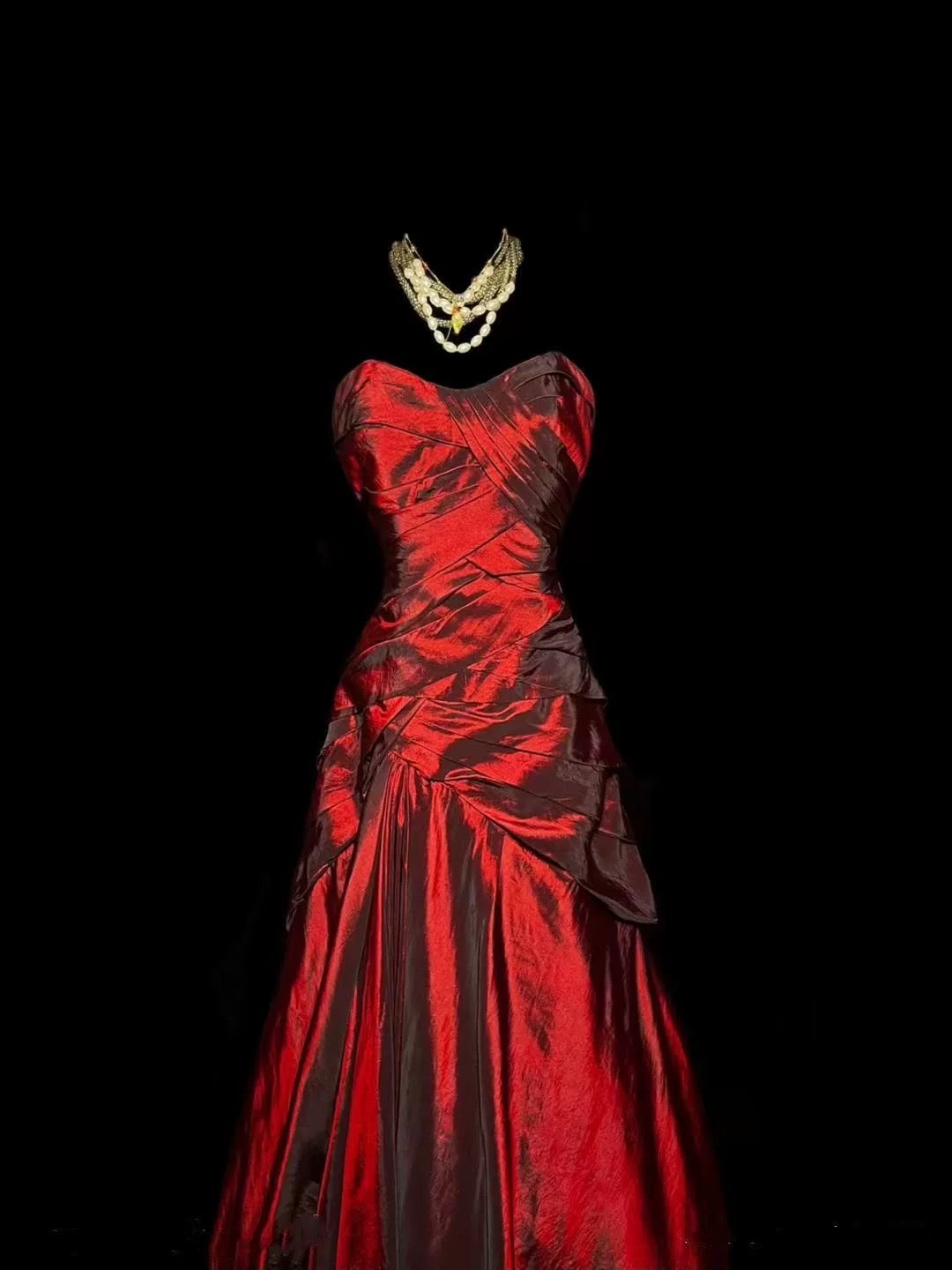 Gorgeous Mermaid Sweetheart Red Taffeta Long Evening Dress Prom Dresses SD2753