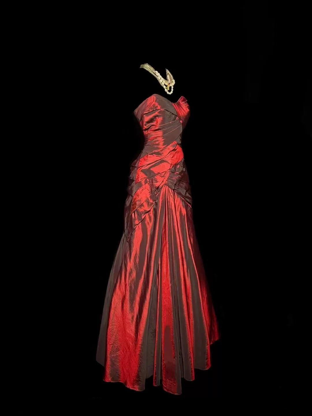 Gorgeous Mermaid Sweetheart Red Taffeta Long Evening Dress Prom Dresses SD2753