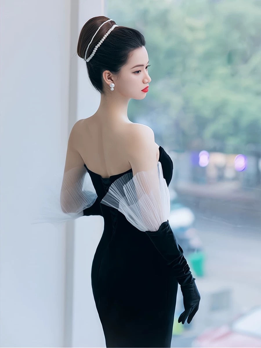 Pretty Mermaid Sweetheart Neckline Black Tulle Long Evening Dress Prom Dresses SD2779