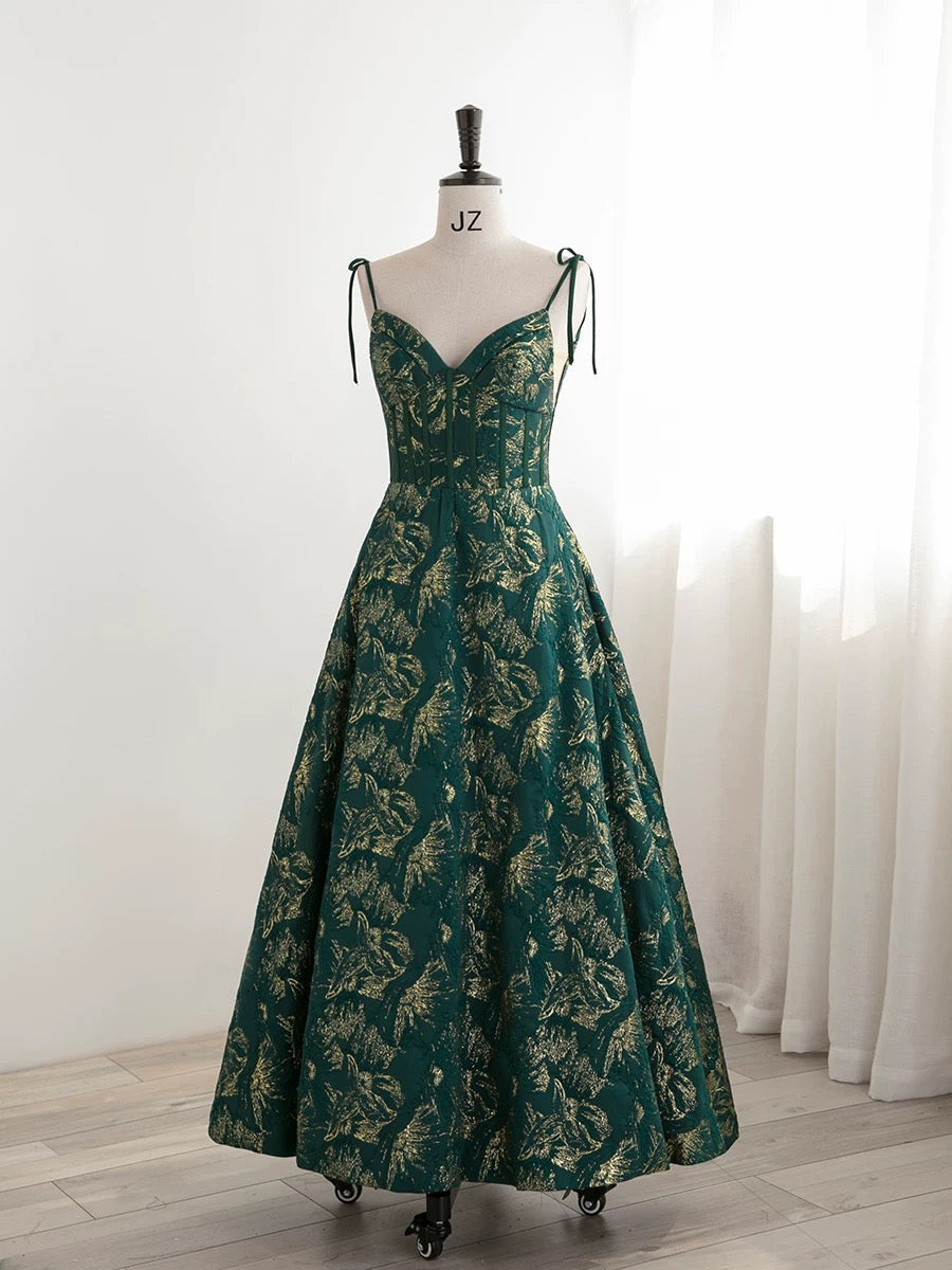 Pretty Ball Gown Spaghetti Straps Satin Green Long Length Evening Dress Prom Dresses SD2787