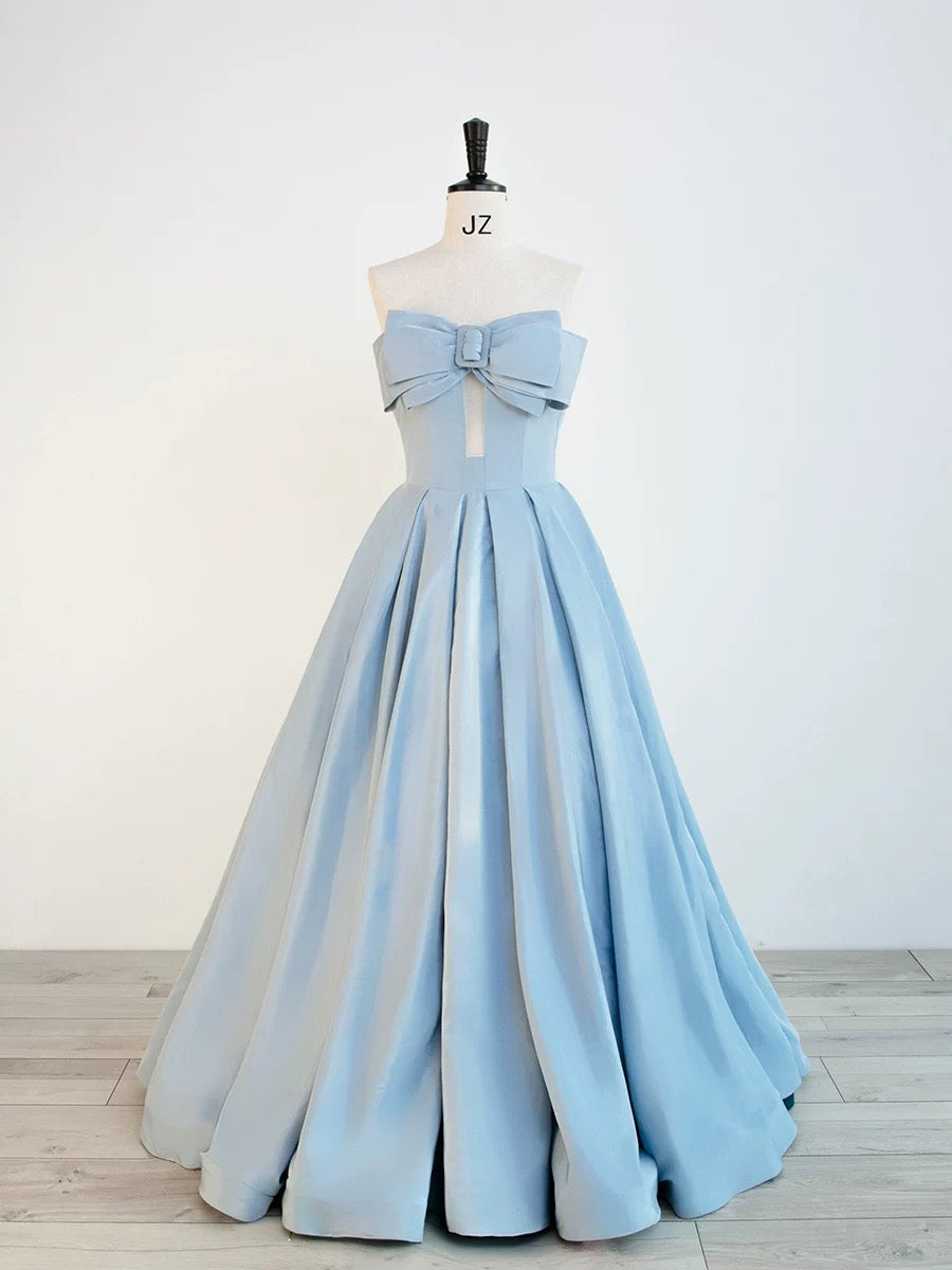 Gorgeous Balll Gown Sweetheart Blue Satin Long Evening Dress Prom Dresses SD2800