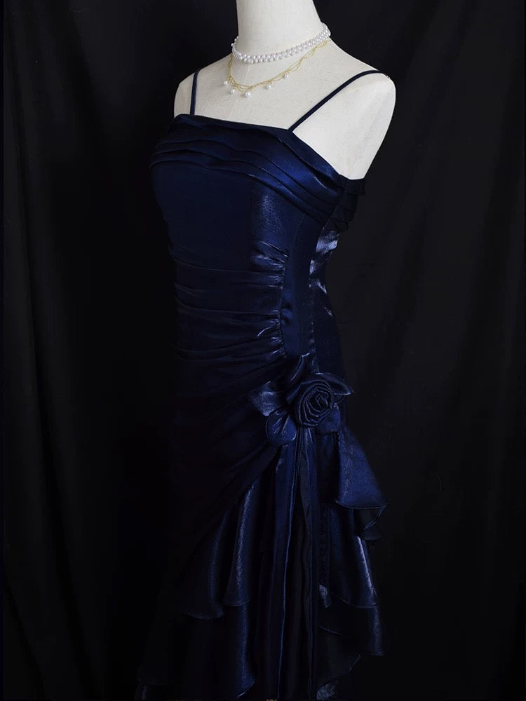 Vintage Mermaid Spaghetti Straps Satin Long Party Dress Prom Dresses S2806