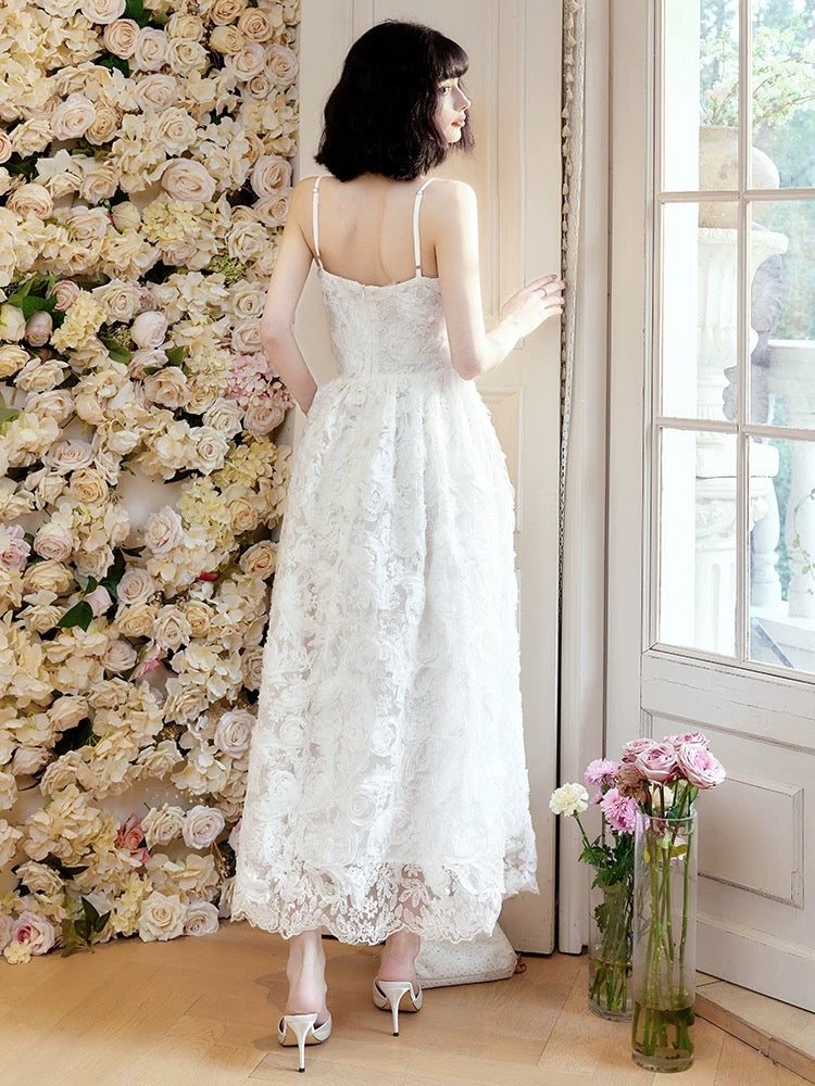 Pretty A Line Spaghetti Straps White Lace Long Length Evening Dress Prom Dresses SD2810