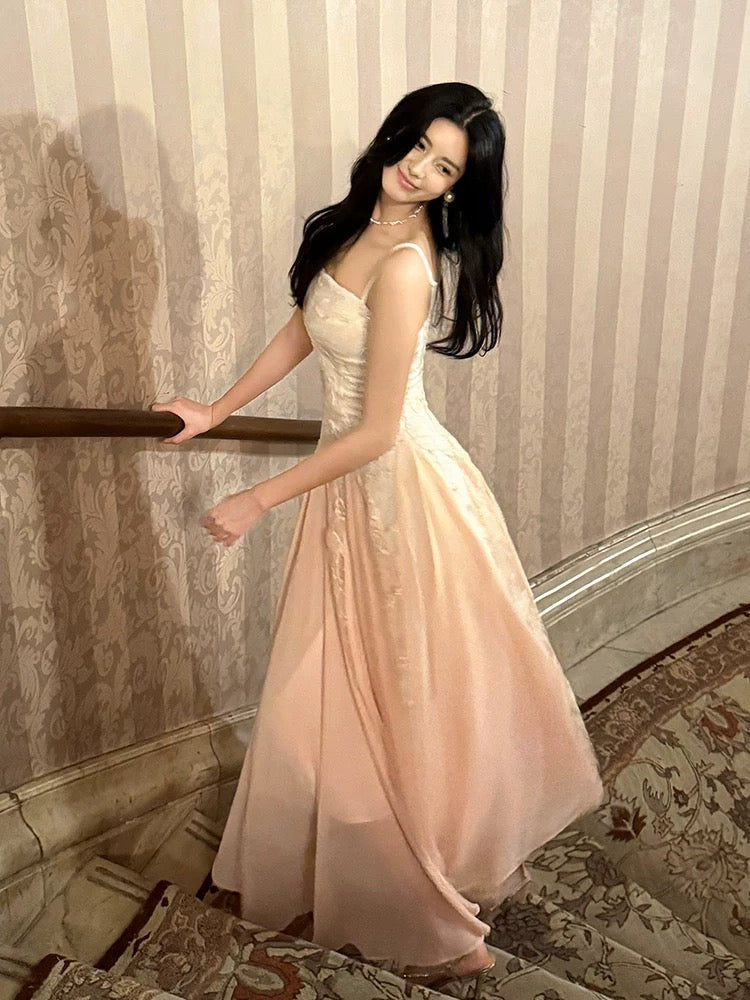 Pretty A Line Spaghetti Straps Pink Chiffon Ankle Length Evening Dress Prom Dresses SD2829