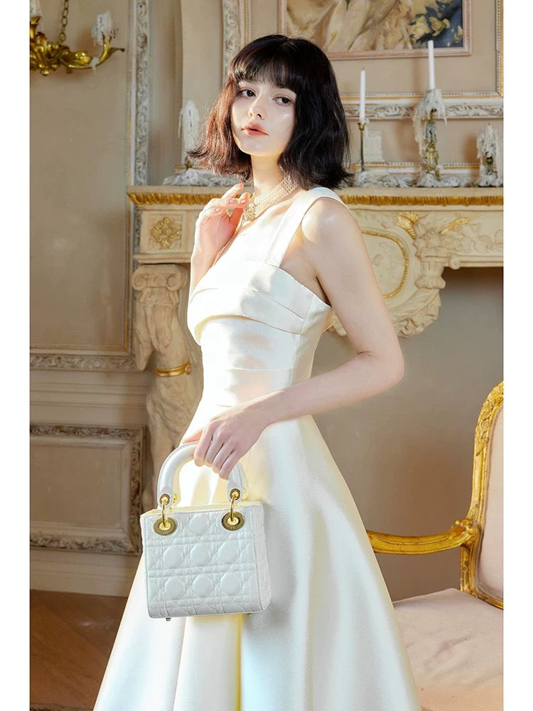 Sexy Sheath Square Neckline White Evening Dress Lace Prom Dresses SD2833