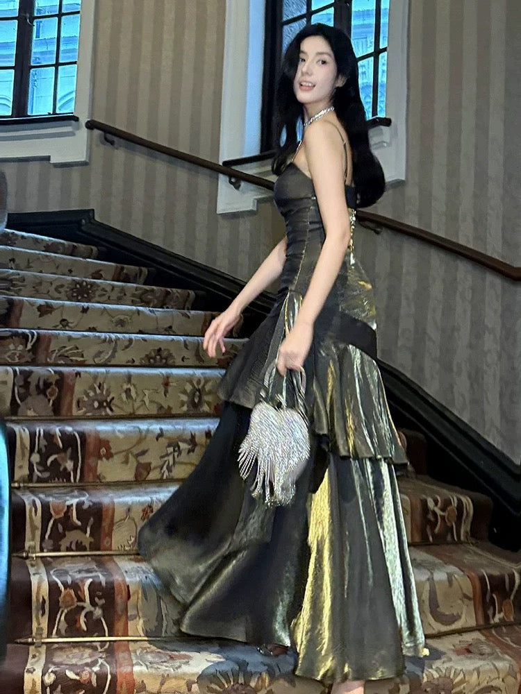 Retro Mermaid Spaghetti Straps Long Length Evening Dress Prom Dresses SD2836