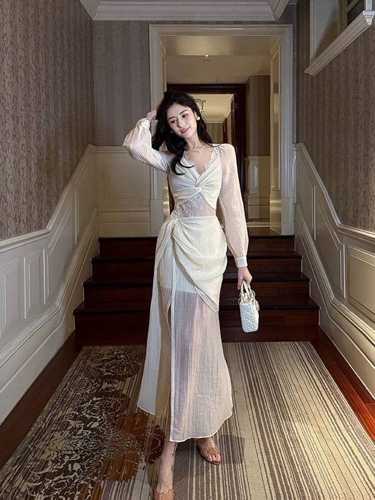 Pretty Mermaid V Neckline Chiffon Ankle Length Evening Dress Prom Dresses SD2845