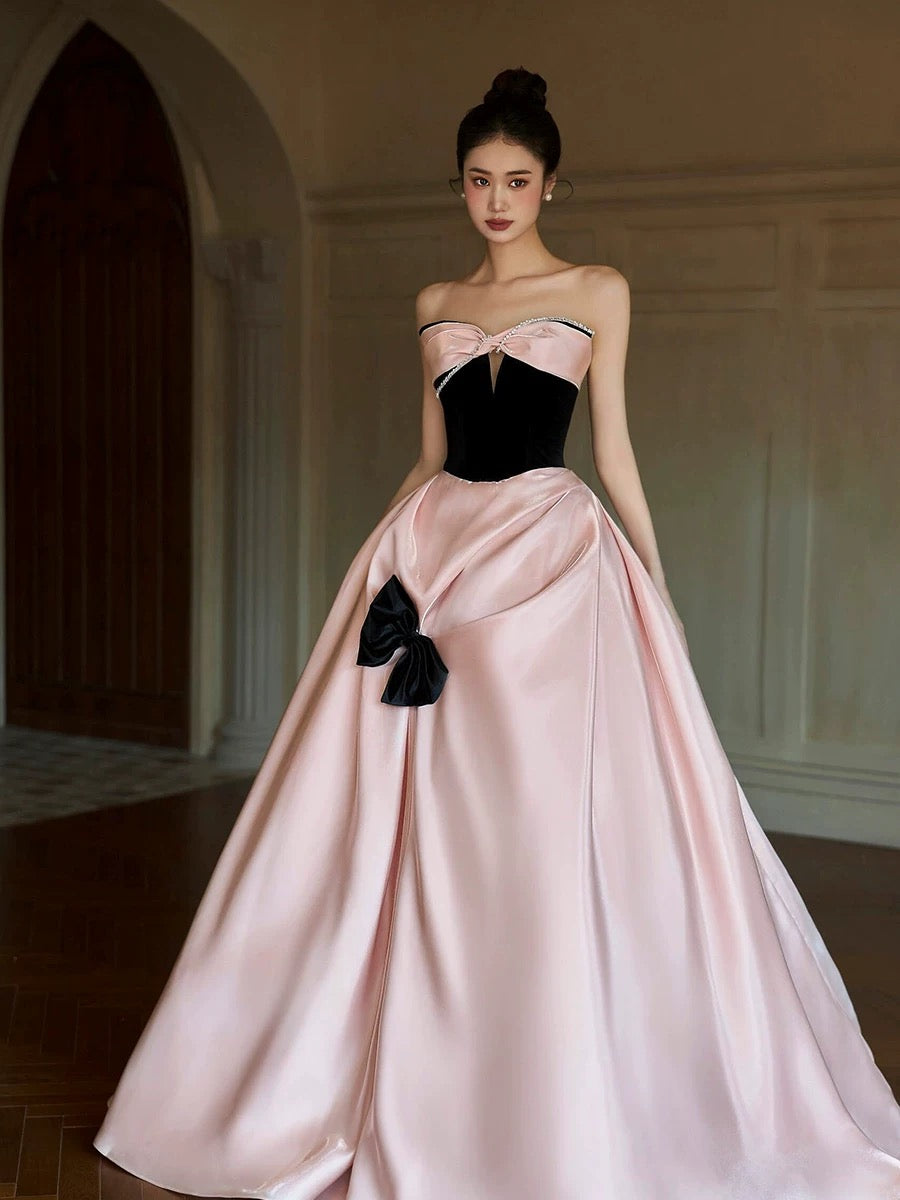 Sexy Ball Gown Sweetheart Neckline Pink Satin Evening Dress Prom Dresses SD2857
