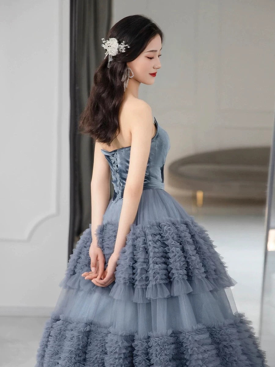 Sexy Ball Gown Sweetheart Neckline Gray Tulle Evening Dress Prom Dresses SD2859