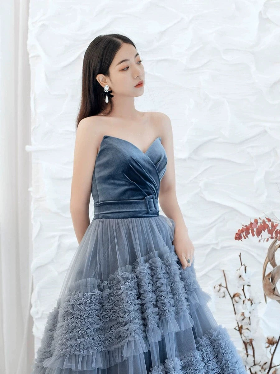 Sexy Ball Gown Sweetheart Neckline Gray Tulle Evening Dress Prom Dresses SD2859