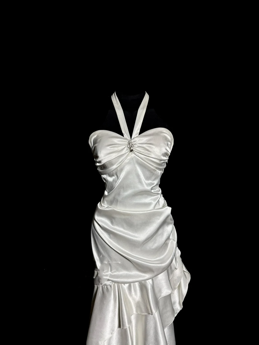 Retro Mermaid Halter Satin High Low Evening Dress Prom Dresses SD2915