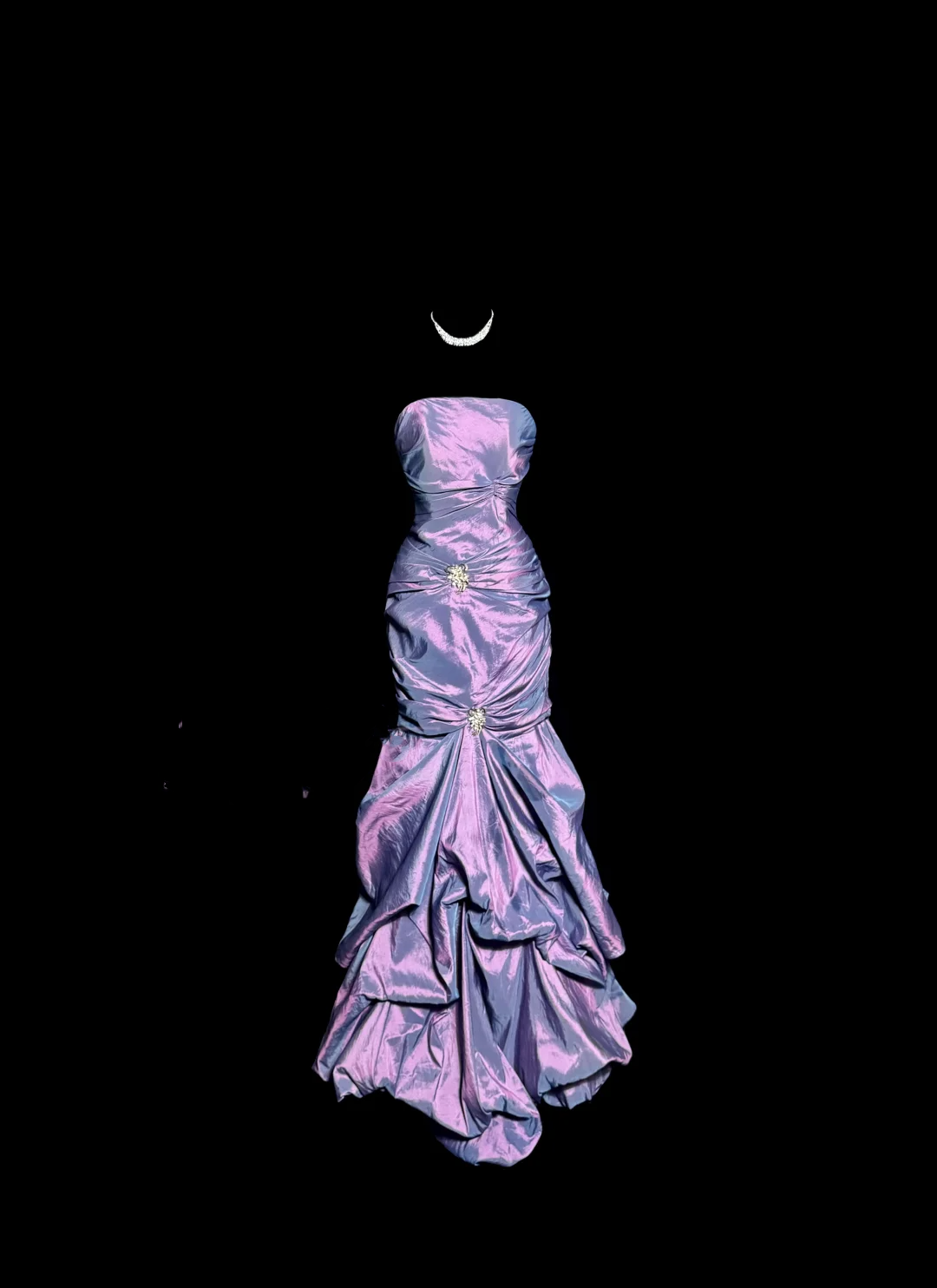 Aesthetic Mermaid Strapless Neckline Grape Taffeta Prom Dress Ruffle Long Party Dress SD2916