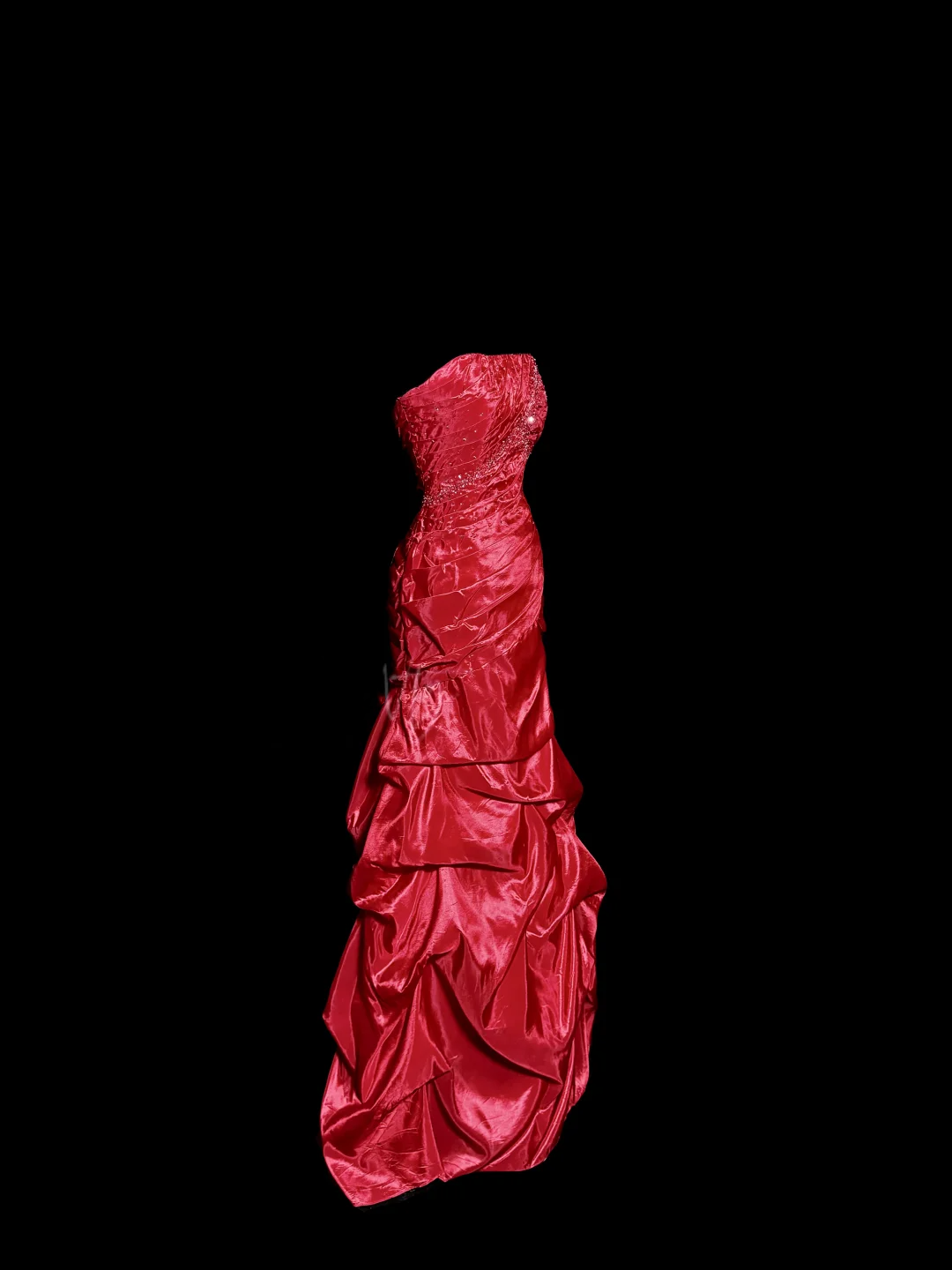 Aesthetic Mermaid Strapless Neckline Red Taffeta Prom Dress Ruffle Long Party Dress SD2917