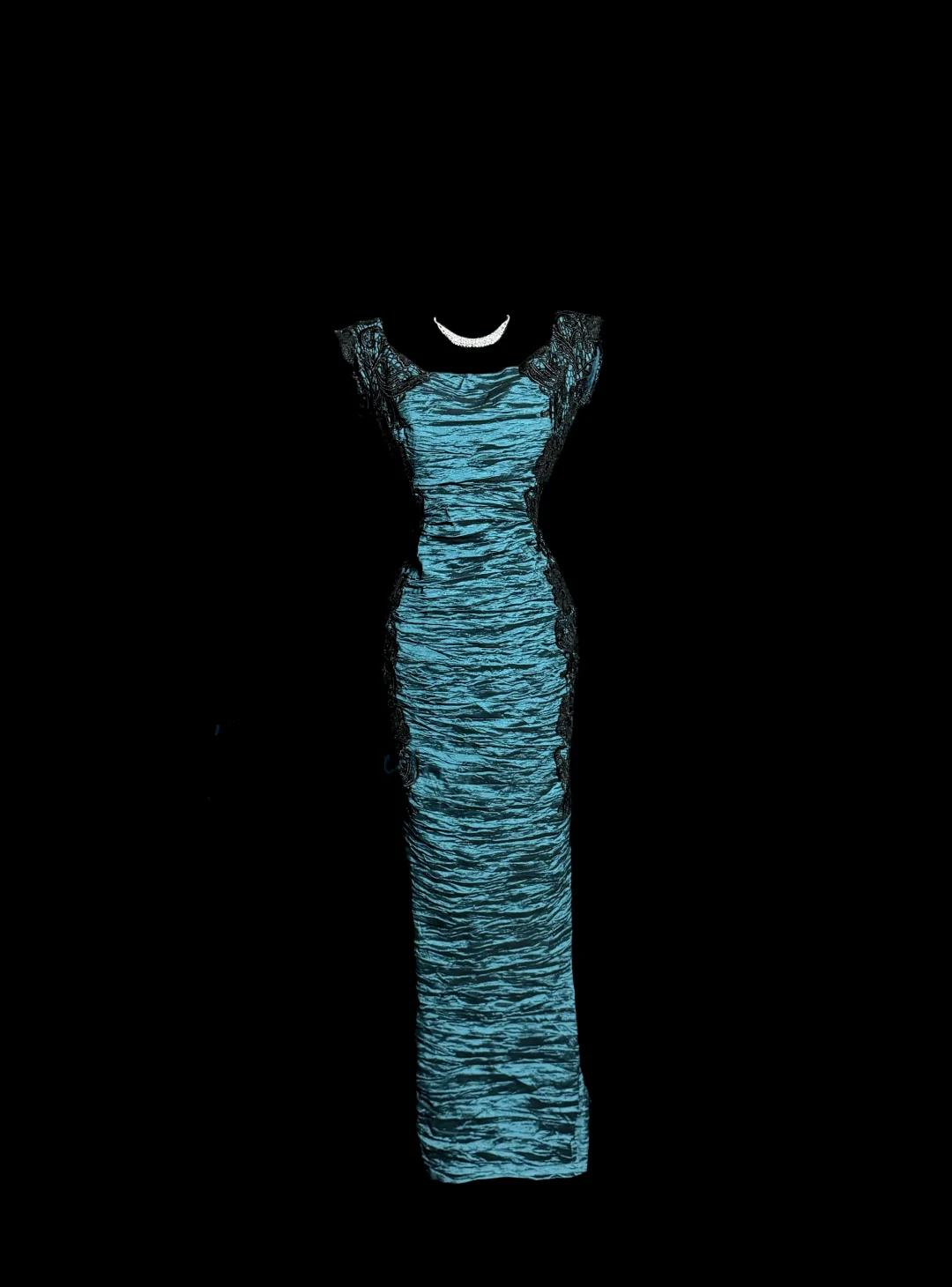 Aesthetic Mermaid Square Neckline Blue Taffeta Prom Dress Ruffle Long Party Dress SD2918