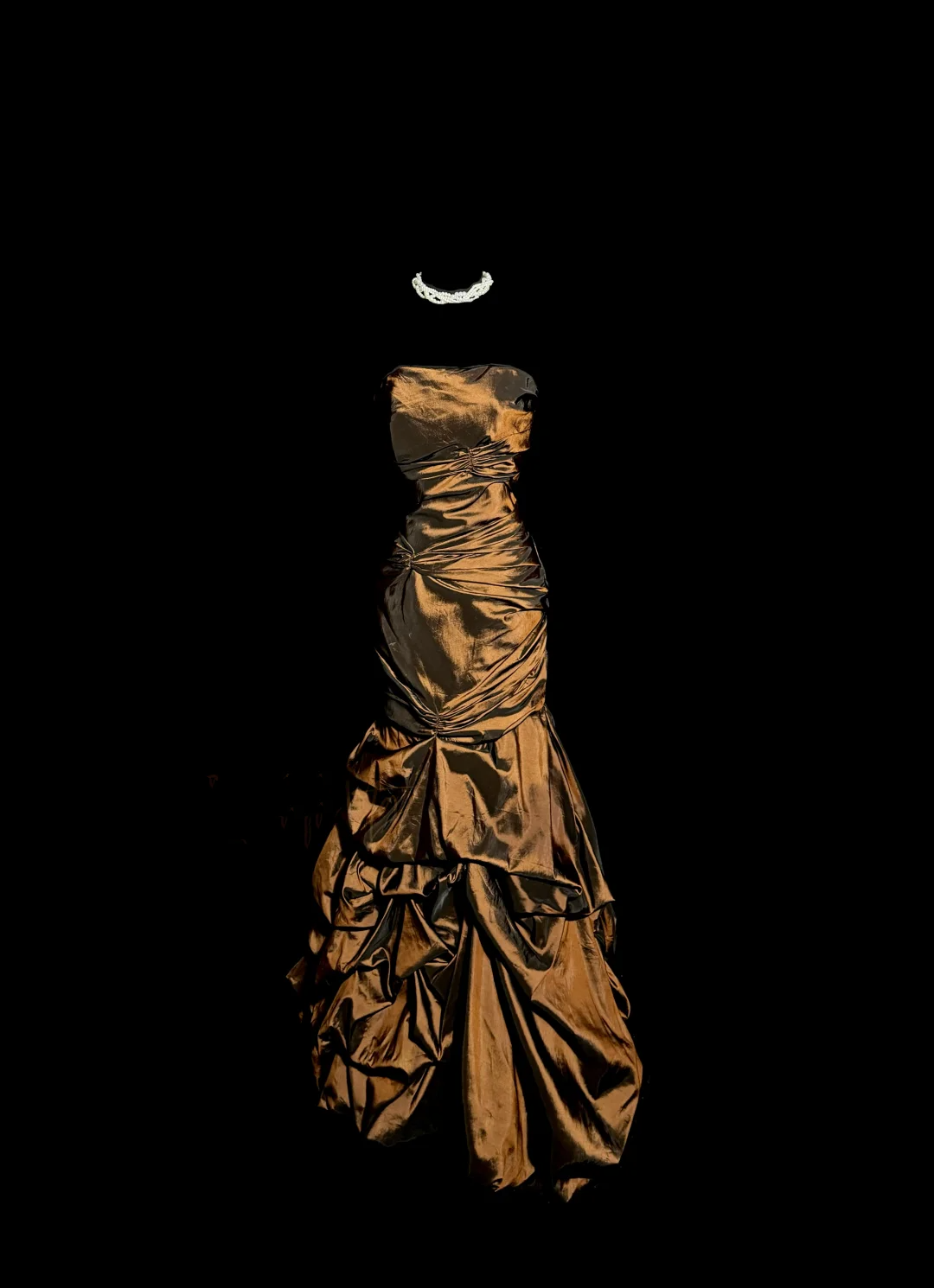 Aesthetic Mermaid Strapless Neckline Brown Taffeta Prom Dress Ruffle Long Party Dress SD2925