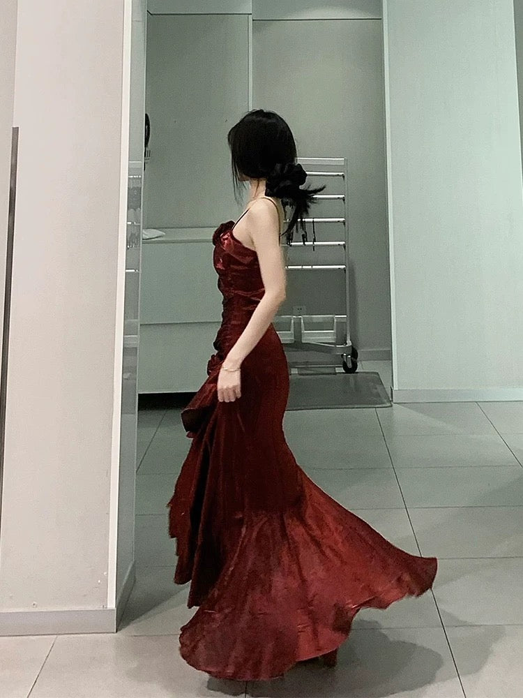 Vintage Mermaid Spaghetti Straps Green Long Party Dresses Birthday Outfits SD2948