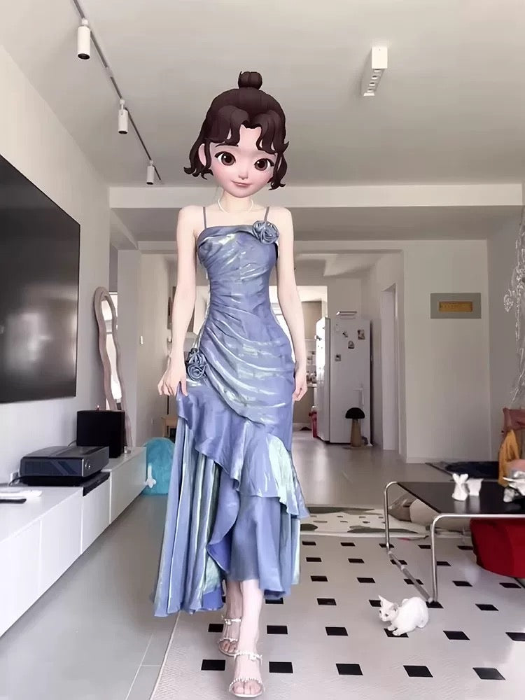 Vintage Mermaid Spaghetti Straps Long Party Dresses Birthday Outfits SD2950