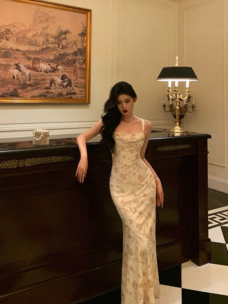 Gorgeous Sheath Spaghetti Straps Date Night Dress Floral Prom Dresses Birthday Outfit SD729