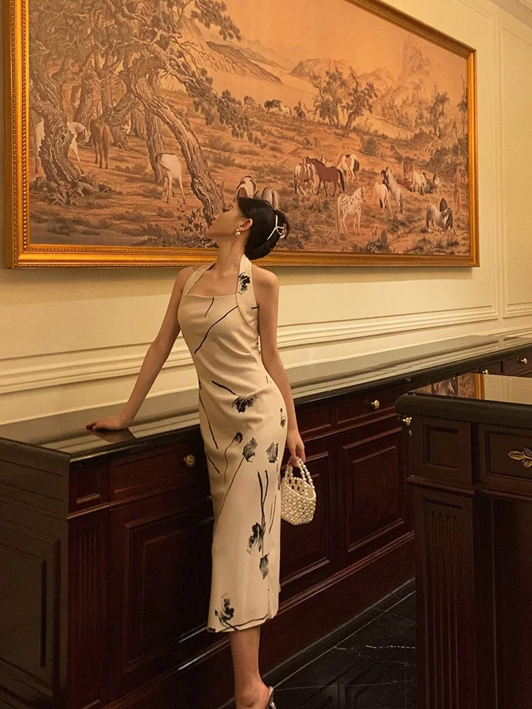 Pretty Sheath Halter Satin Floral Prom Dresses Birthday Outfits Evening Gown SD930