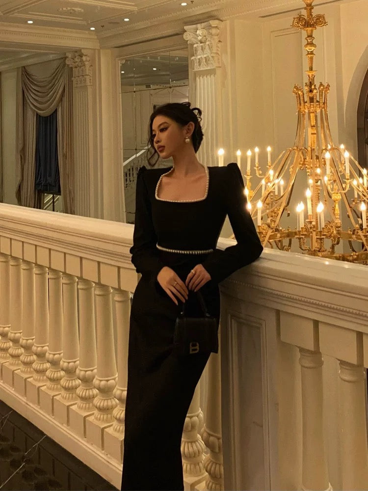 Elegant Sheath Square Neckline Black Velvet Prom Dresses Birthday Outfits Evening Gown SD989