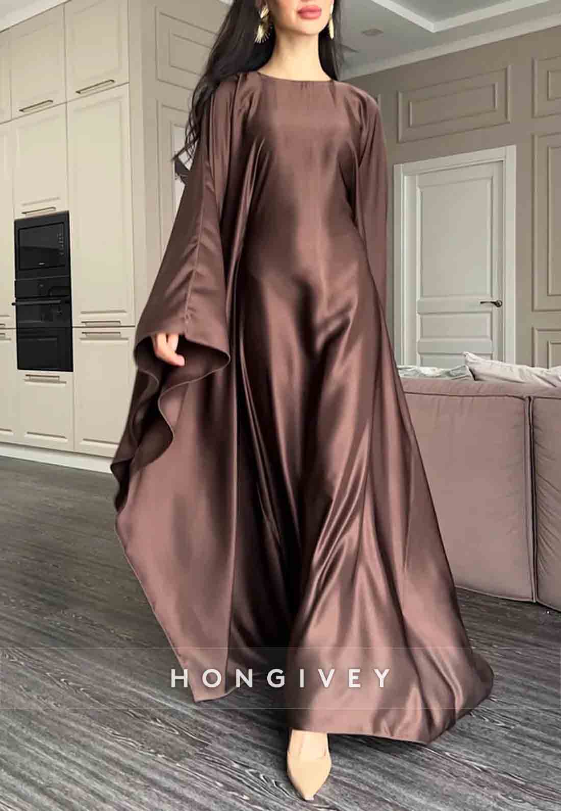 Flutter Sleeves Evening Gown Satin A-line Floor-Length Mother of the Bride