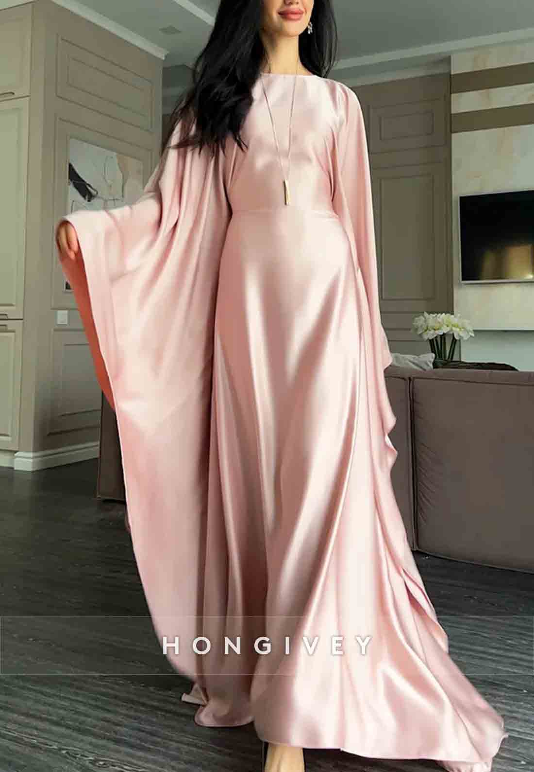 Flutter Sleeves Evening Gown Satin A-line Floor-Length Mother of the Bride