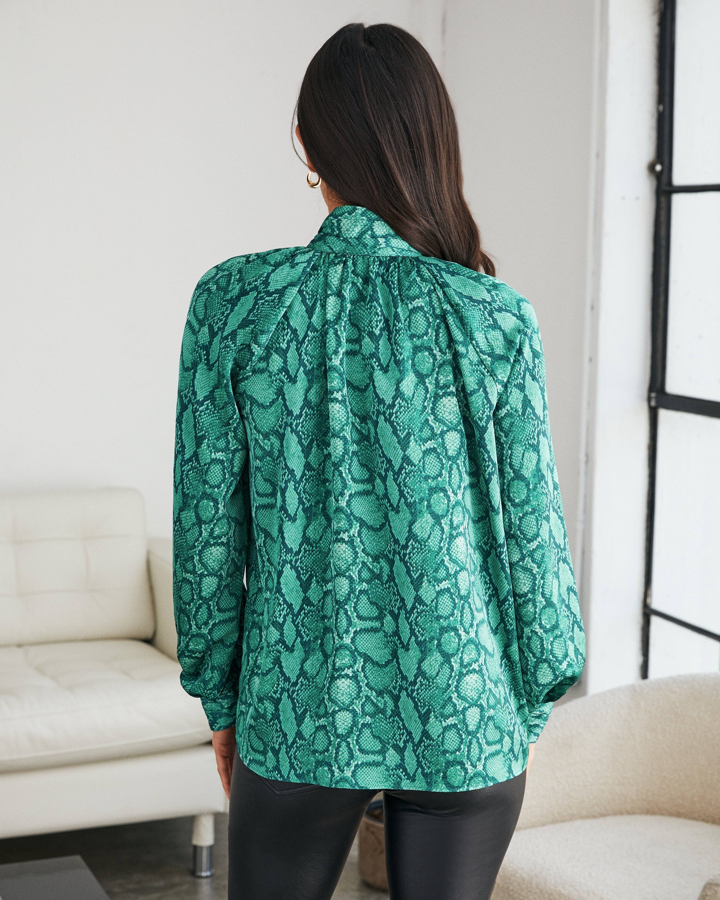 Slinky Satin Python Keyhole Blouse  Fashionpara