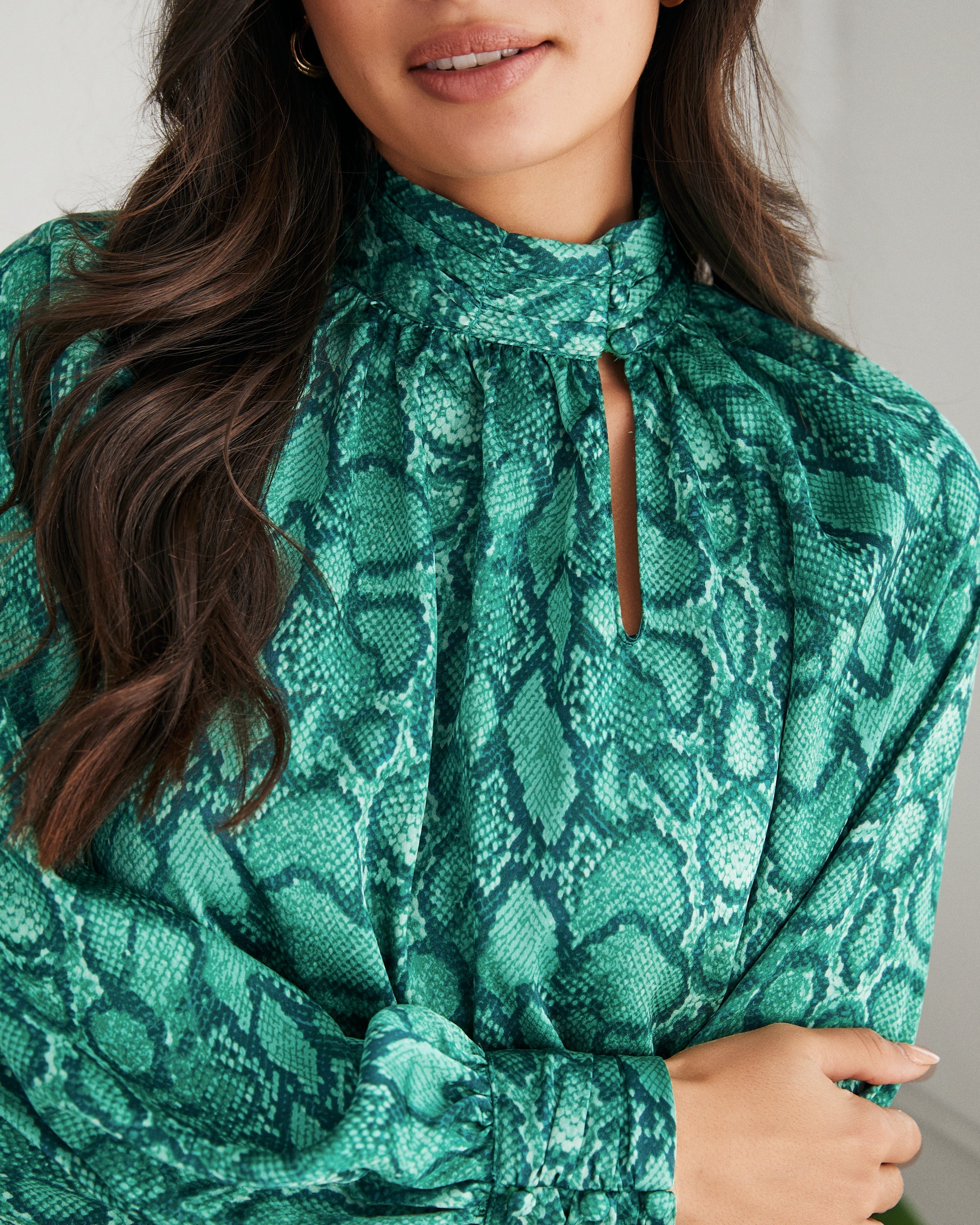 Slinky Satin Python Keyhole Blouse  Fashionpara