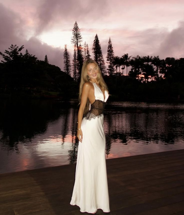 Pretty Halter Ivory V Neck Satin Lace Mermaid Long Party Dress Formal Wedding Guest Dress D1745