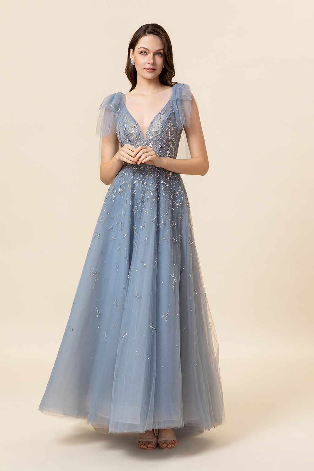 Sparkly Yellow Beaded A-Line Formal Dress - Fashionpara