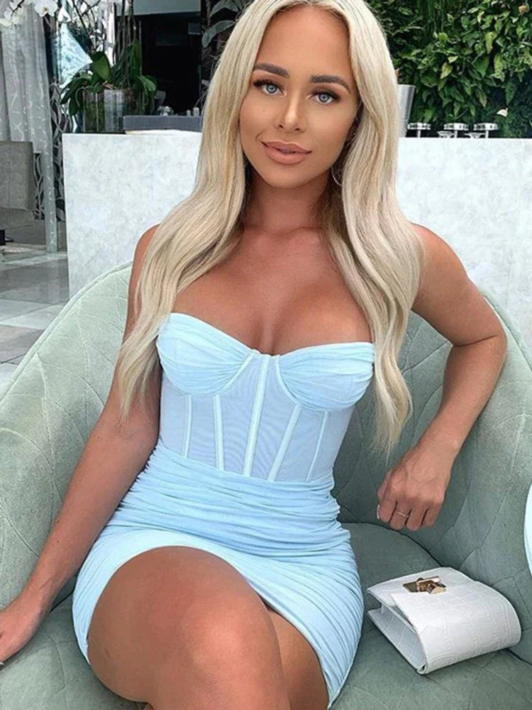 Pixley Mesh Corset Spaghetti Strap Dress - Fashionpara