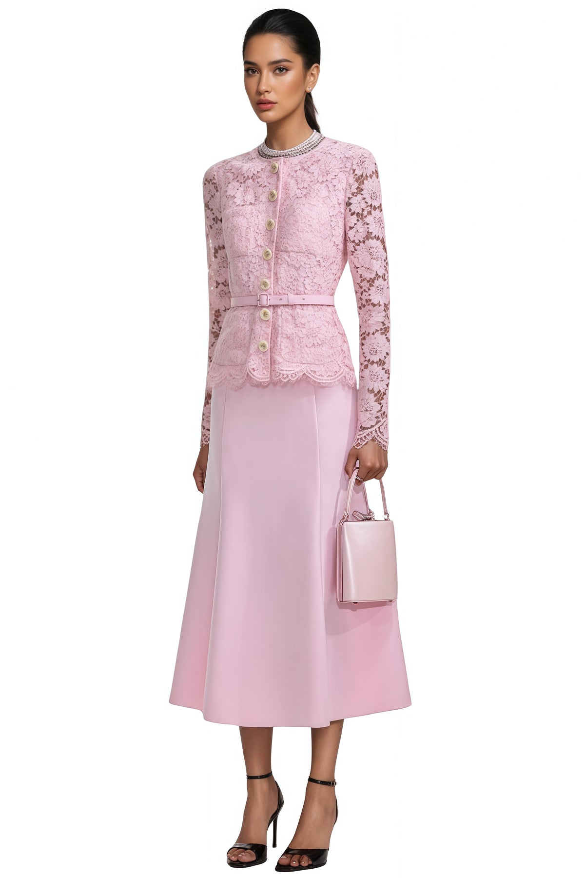 Lace Floral Midi Dress - View 2
