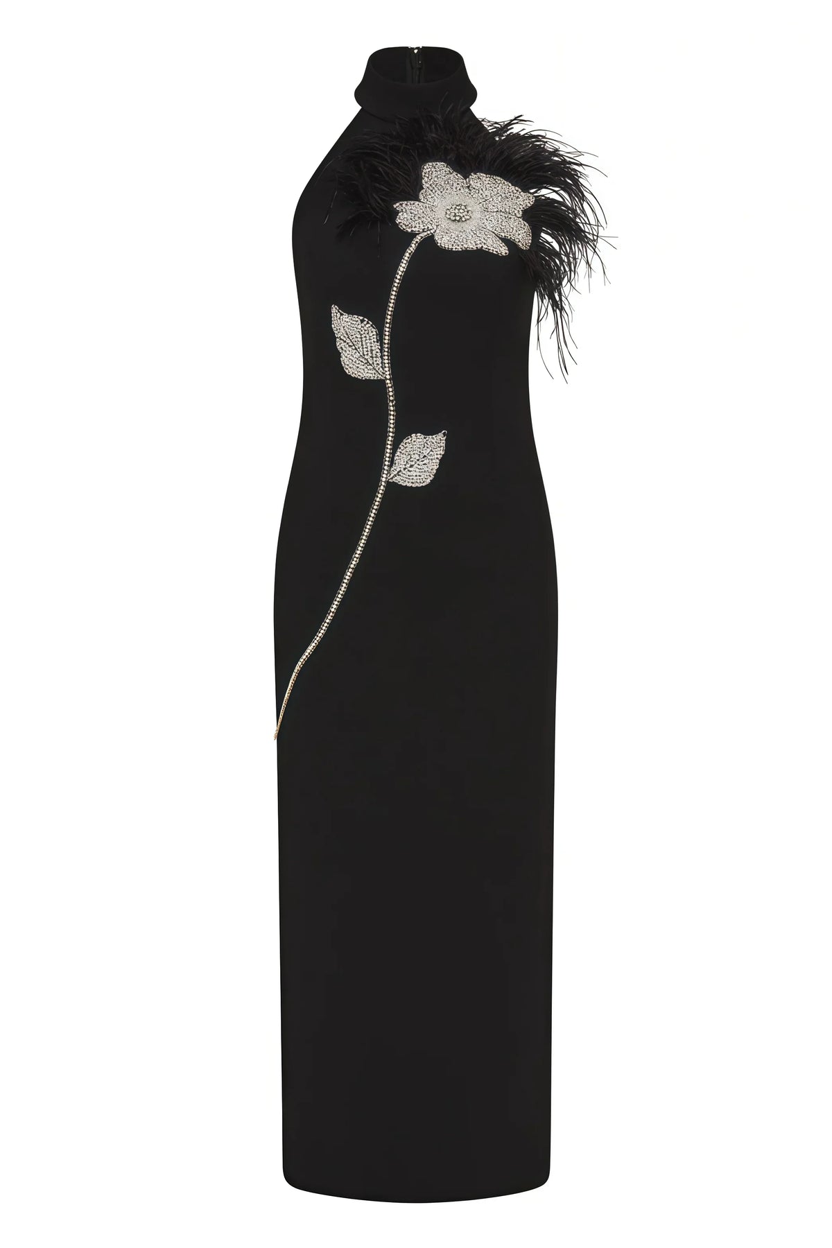 Bandeau 3D Floral Feather Midi Dress - View 5