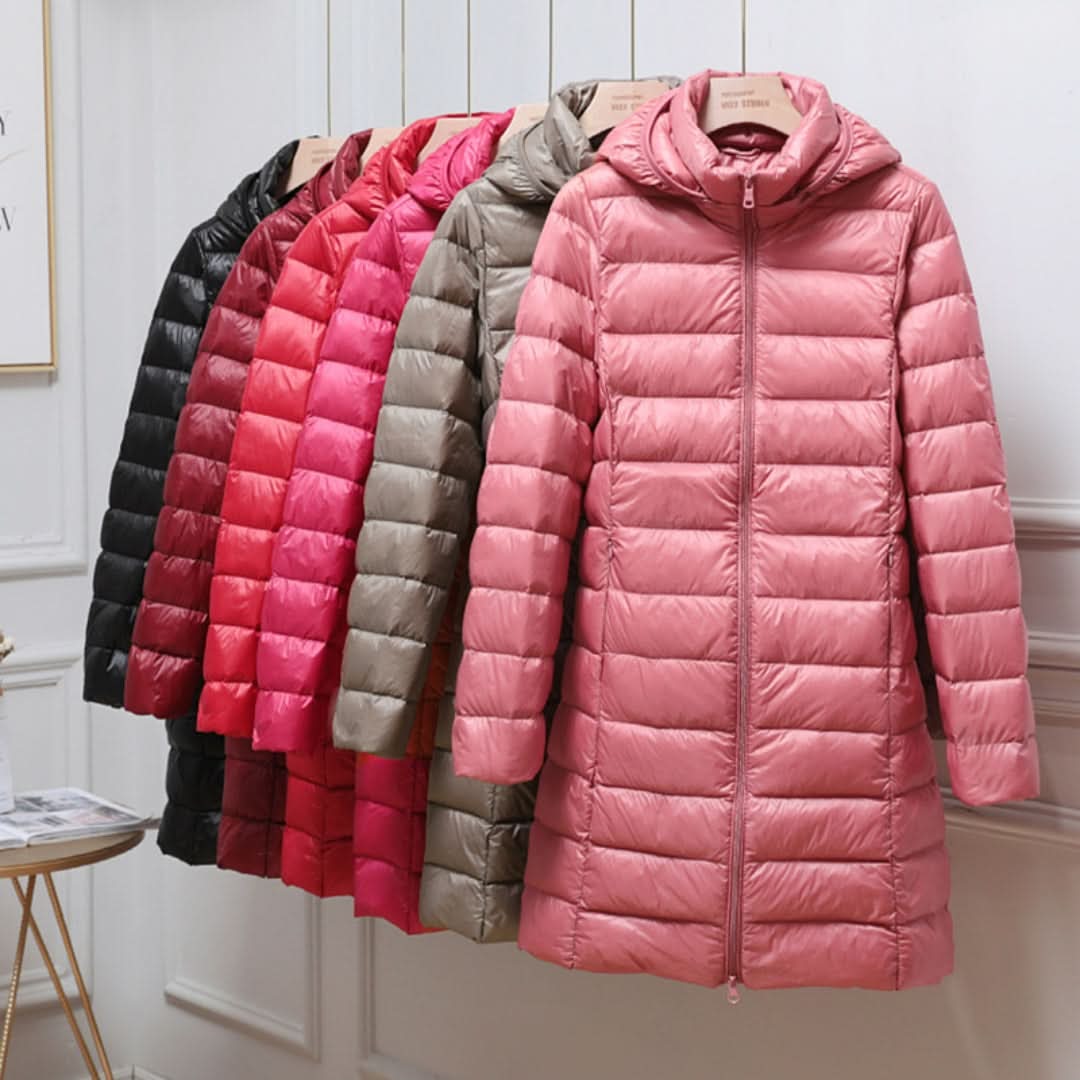 Hooded Zip Front Lightweight Longline Puffer Jacket