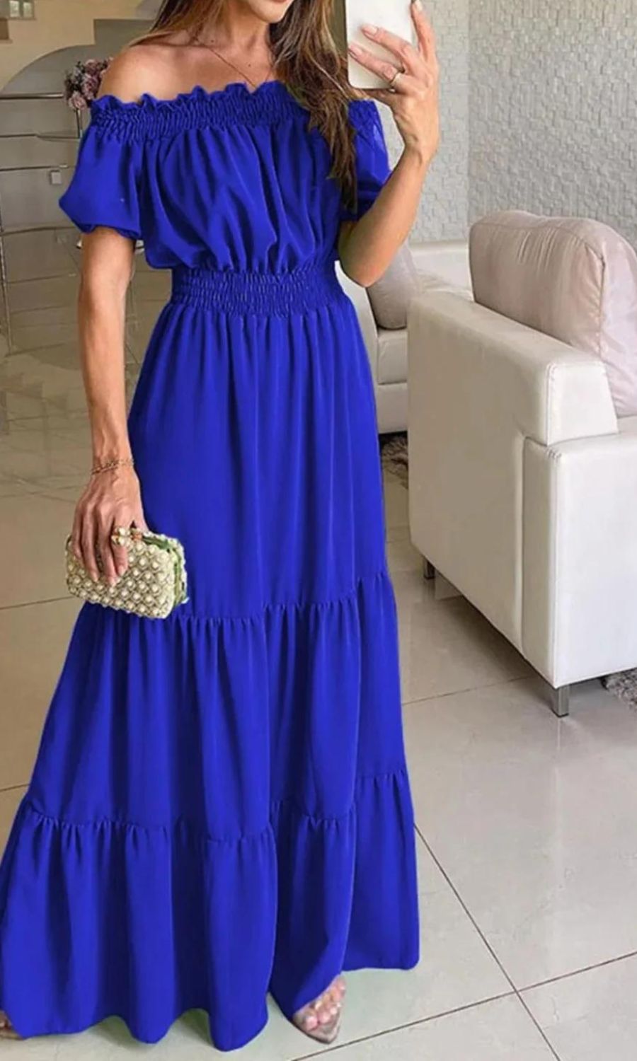 Ribbed V-Neck Short Sleeve Summer Midi Dress